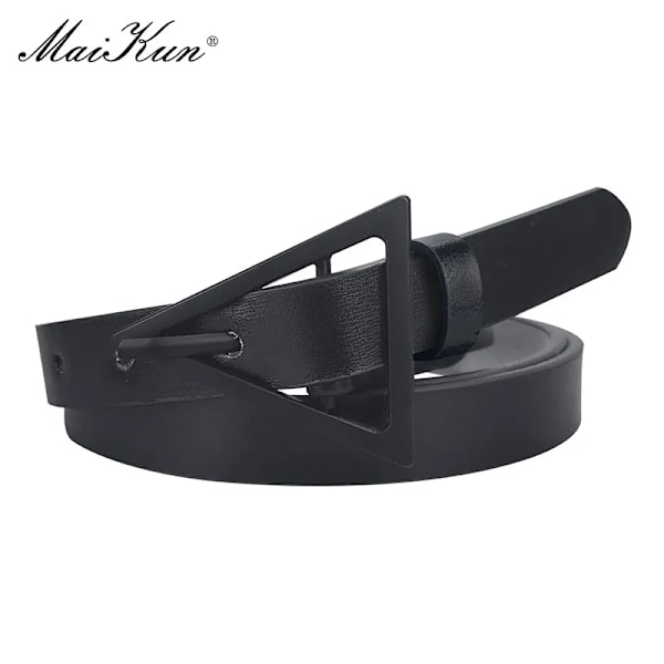 Maikun Nytt äkta läder tunt bälte Vintage Triangel Spänne Nät Röda Dambyxor Mode All-Match Dekorativt midjeband Blackblack 110cm
