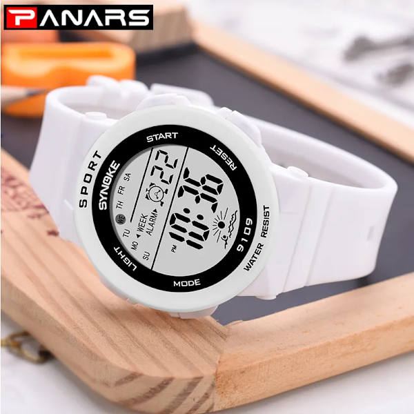 PANARS Watch Multi Vattentät Sport LED-larm Stoppur Digitalt barnarmbandsur för damer watch pojke present White