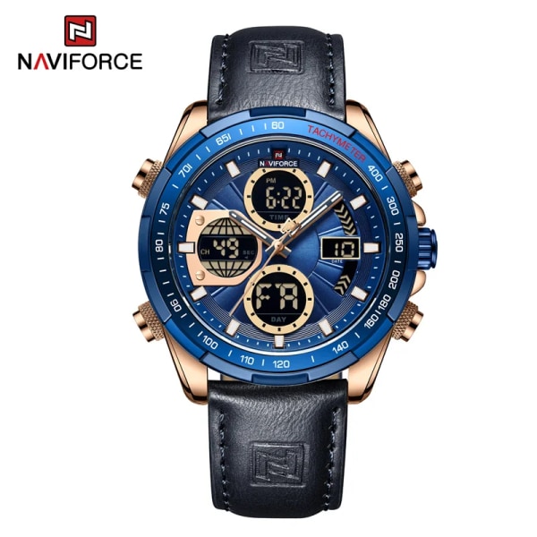 Nya original NAVIFORCE Business Luxury Läder Klockor Herr Sport 3ATM Vattentät LCD Display Watch För Man Quartz Armbandsur RGBEBE
