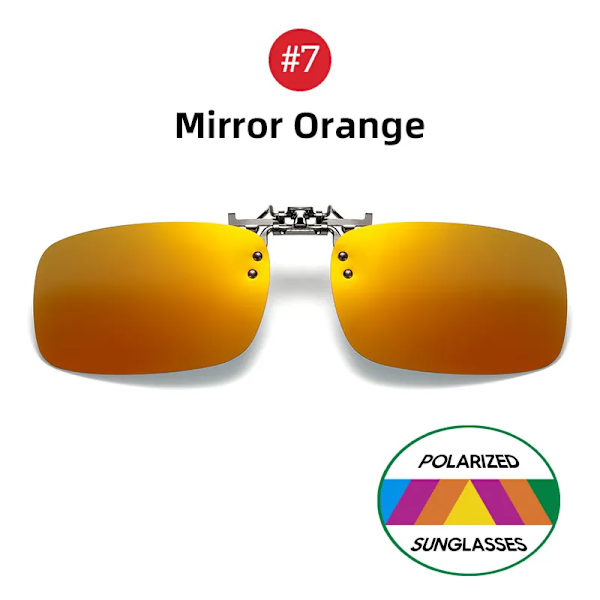 VIVIBEE Spegel Blå Flip Up Clip on Solglasögon Fiske Män Fyrkantig polariserad lins Metall Night Vision Körning UV400 Dam Glasögon 7 Mirror Orange Without Plastic Case