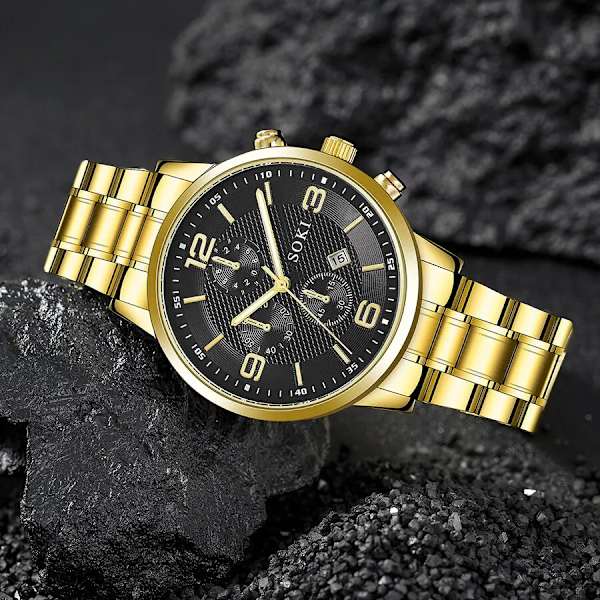 1st Män Business Mode Casual Rund Pointer Calendar Quartz Klockor 1st Armband Silver