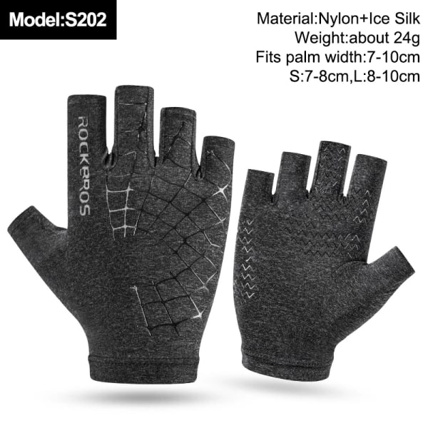 ROCKBROS Half Finger MTB Cykelhandskar Andas landsvägscykelhandskar i nylon Tunna Lätt Slitstark Fingerlös Fitness Vante S202 Grey M