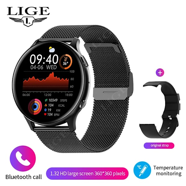 LIGE Bluetooth Call Smart Watch Dam Herr 1.32 \ Mesh belt 02 Bluetooth call watch