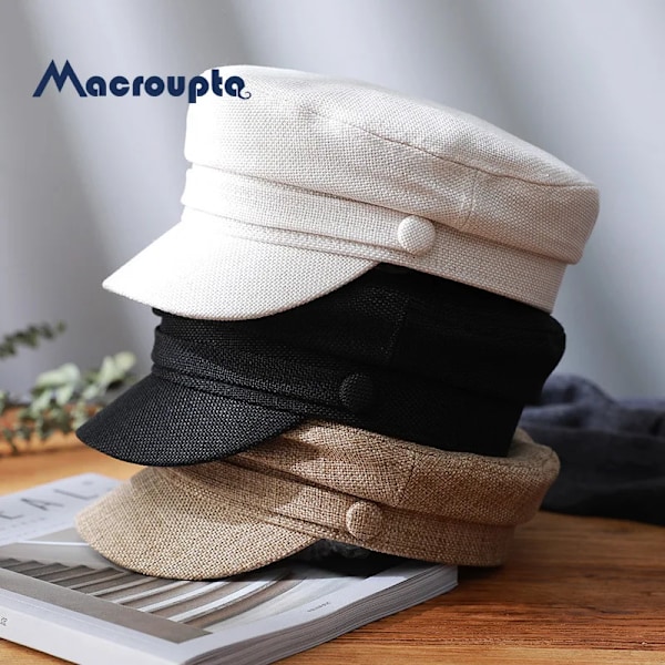 Kvinnors Hatt Platt Keps Militärkeps Vår Höst Linne Åttkantig Keps Enfärgad Platt Topp Militärhattar Ung Student Hatt Kvinna N316-Red 56-58cm