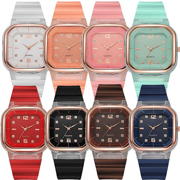Godisfärger Silikon Square Quartz Watch Enkel Sport Multifunktionell Watch Watch för män Blue