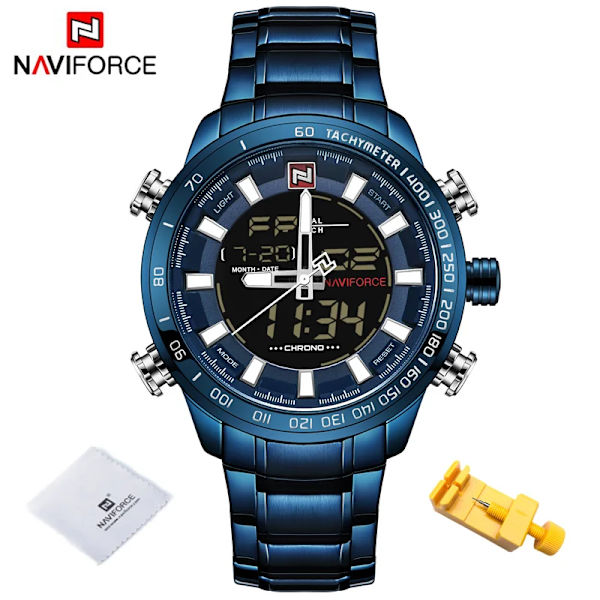 Herrklockor Lyxmode Watch NAVIFORCE Märke Herr Quartz Analog Digital klocka Man Vattentäta klockor i rostfritt stål BEBE