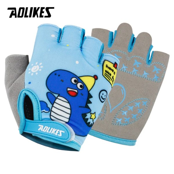 AOLIKES Barn Cykelhandskar Halvfinger Andas Antisladd För Sport Ridning Cykling Skridsko Sporthandskar Little dinosaur M