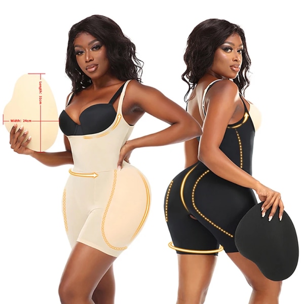 Side Butt Pads Shapewear Body för kvinnor Magkontroll Butt Lifter Underkläder Timglas Body Shaper Vadderad korsett Bigger Booty Black 2XL