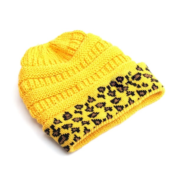 10 Färger Leopard Beanie Kvinnor Stretch Stickad Virkad Beanies Vintermössor För Kvinnor Varma Dam Messy Yellow One Size