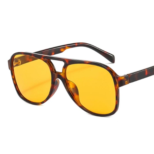 Mode Pilot Överdimensionerade solglasögon Kvinna Personlighet Dubbla broar Solglasögon Kvinnlig Retro Leopard Orange Spegel Glasögon Black Yellow other