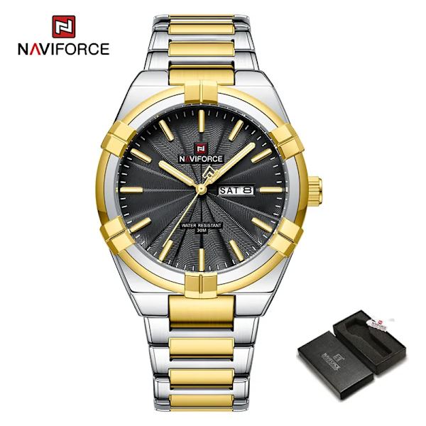 Topp originalmärke NAVIFORCE Quartz klockor för män Lyx vattentät rostfritt stål Casual Armbandsur 2023 Ny modedesign GB-BOX
