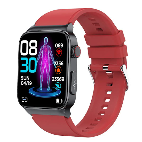 Ny E500 Blodsocker Smart Watch EKG-övervakning Blodtryck Kroppstemperatur Smartwatch Män IP68 Vattentät Fitness Tracker Red