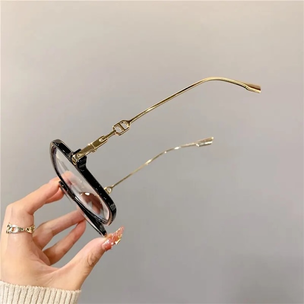 Mode överdimensionerade fyrkantiga glasögon Retro Damljus Bloking Metallbåge Glasögon Trend Optiska datorglasögon Transparent Grey