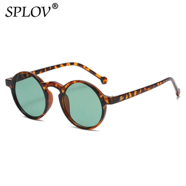 Nya Retro Runda Solglasögon Kvinnor Män Klassiska Solglasögon Märke Mode Nyanser Små Punk Leopard Mörkgröna Glasögon UV400 Jelly Black Grey As the picture
