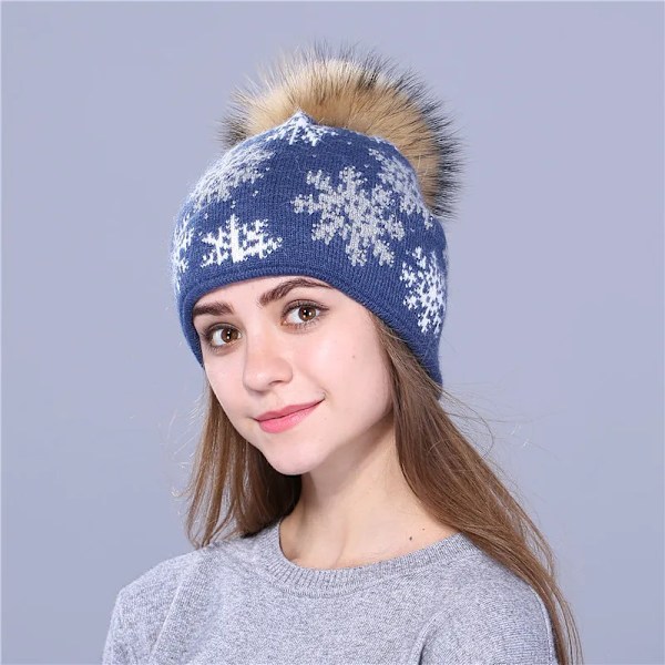 2016 Ny FemininoMink Pom Pom Vintermössa för Kvinnor Flickmössa Stickad Tjock Beanie Skullies Mössa Auburn