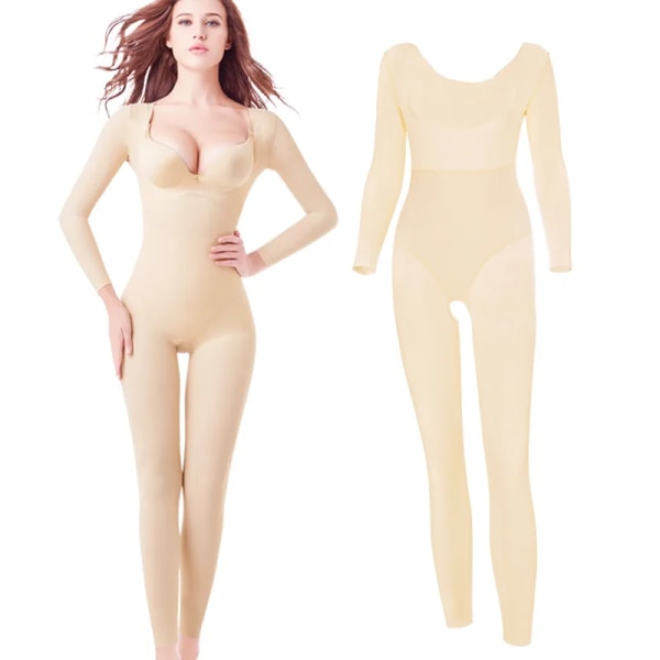 ZYSK Magbantning Shapewear Kvinnor Hellängd Långärmad Body Shaper Öppen gren Body Shapers underbyst 1109 skin color S