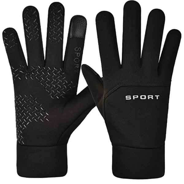 Varma vinterhandskar Halkfria Full Finger Touch Screen Ridhandskar Vinterplysch Sport Löpning Motorcykel Skidor Vattentäta handskar B-Black M