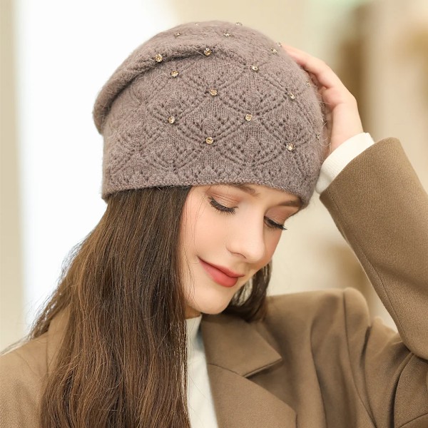 Ny vintermössa för kvinnor, StreetwearBlend, varm mössa, modeaccessoar, beanie för kvinnor, avslappnad stickad mössa Khaki 55cm-58cm