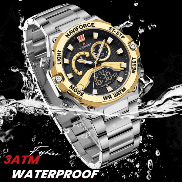 NAVIFORCE klockor för män Militärmode Lyx Kvarts Lysande Vattentät Digital Väckarklocka Armbandsur Watch Masculino SBGN-BOX