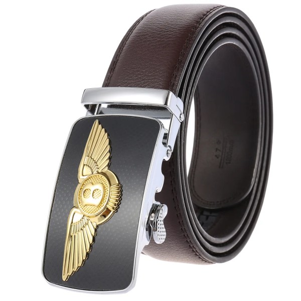 Män Bälte Hane Äkta Läder Bältesrem Kända märke Lyx Automatisk Spänne Svarta Bälten för Herr Cummerbunds Cinturon Hombre Gold Black 130cm