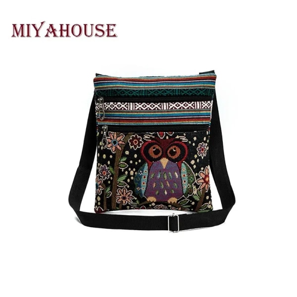 Miyahouse Casual Liten Dubbel Dragkedja Messenger Bag Kvinnor Tecknad Uggla Printed Flap Bag Axelväska Damer 550a