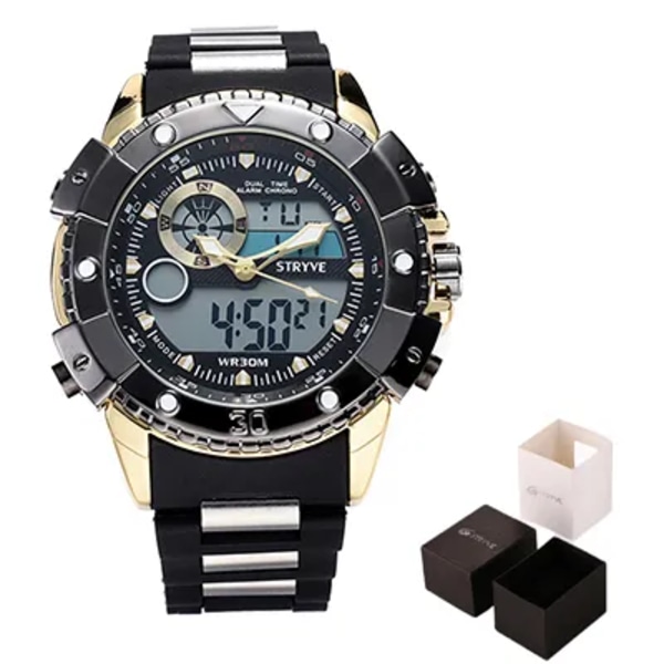 Stryve 8001 Vattentäta armbandsur för män med dubbla rörelser relojes manlig modedesigner herr lyxklockor gold with box