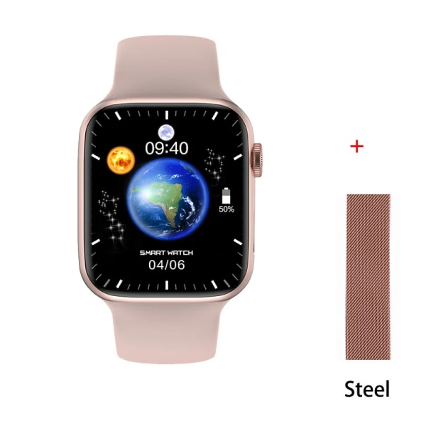 Watch 9 Smart Watch Series 8 Always on Display Blodsocker NFC Smartwatch Herr Dam BT Call Kroppstemperatur För Apple Pink metal