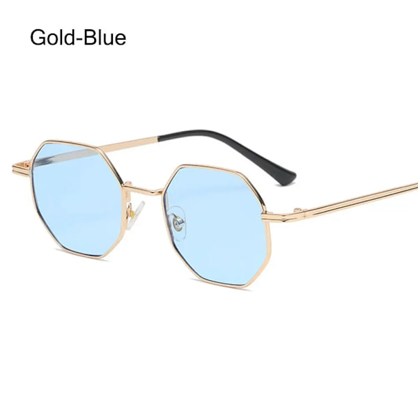 Polygon Solglasögon Metall Solglasögon Liten ram Fyrkantiga solglasögon för män Kvinnor UV-skyddsskydd Glasögon Modeaccessoar Gold-Blue