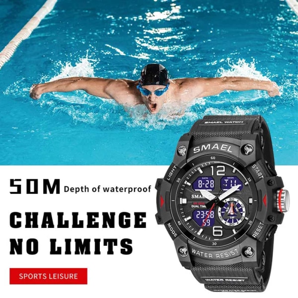 SMAEL Military Sport Watch Quartz Armbandsur 50M Vattentät Väckarklocka Ljus Analog Digital 8007 Herr Man Klockor Kronograf BLUE