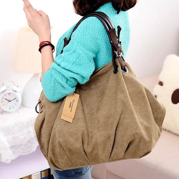 Kvinnor Canvas Messenger-väskor Kvinnliga Crossbody-väskor Solid axelväska Mode Casual Designer Kvinnlig Handväska Stor kapacitet Tote Khaki