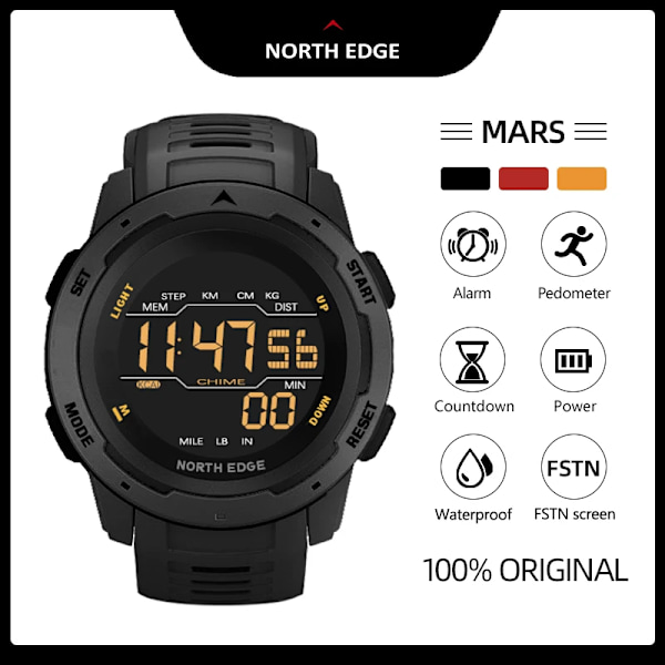 NORTH EDGE Herr Smart Watch Dam Sportklocka Dual Time Running Stegräknare Nedräkning Vattentät 50m Digital Väckarklocka Militärklocka Red