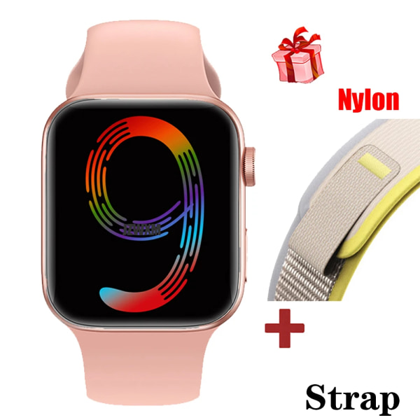 IWO Series 9 Smart Watch I9 Pro Max Trådlös laddning Bluetooth -samtal Sport Sömnpuls Män Kvinna Smartwatch För Apple-telefon Pink A White Yellow With Original Box