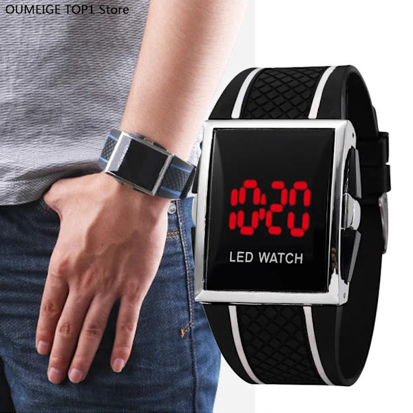 Watch 2021 Mode Digital Armbandsur Sportklockor För Herr Elektronisk klocka Led watch Väckarklocka Zegarek Lover Klockor Black Red