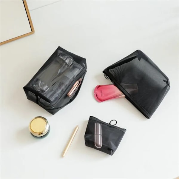 1st Svarta Kvinnor Män Nödvändig kosmetikaväska Transparent organizer Mode Liten Stor Svarta Toalettväskor Sminkpåse M