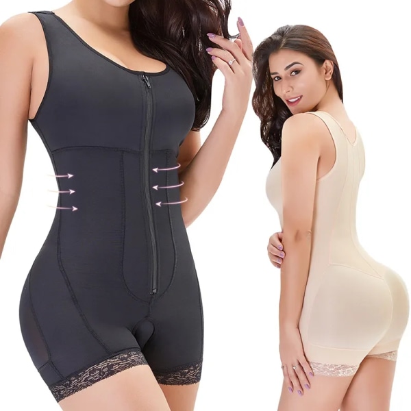 Sömlös gördel för damer med dragkedja Helkroppsformare Plus Size Body efter operation Fajas colombianska magkontroll bantning Shapewear Black XXXL