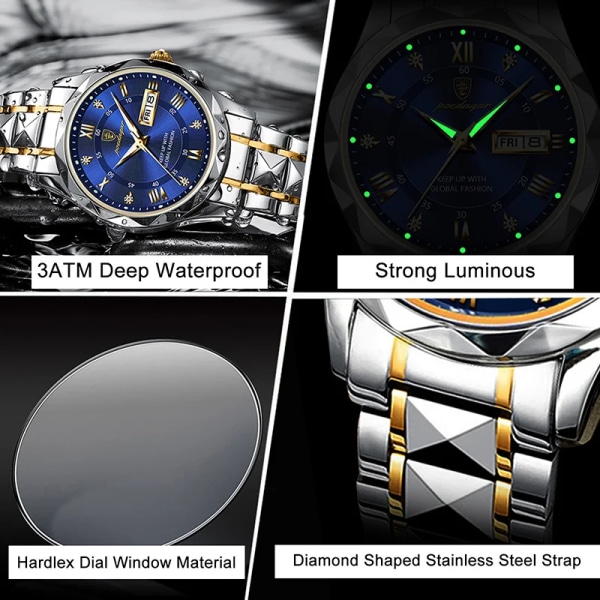 POEDAGAR Brand Business Luxury Watch Herr Sport Vattentät Lysande Quartz Man Watch Steel Armband 2023 Kalenderklocka Man Relógio GSE