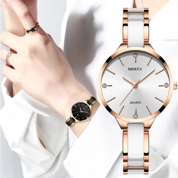 NIBOSI relógio feminino Nytt modemärke Watch Lyx Quartz Dam keramisk watch Klockor Vattentäta klockor för kvinnor Gift Box(.205)
