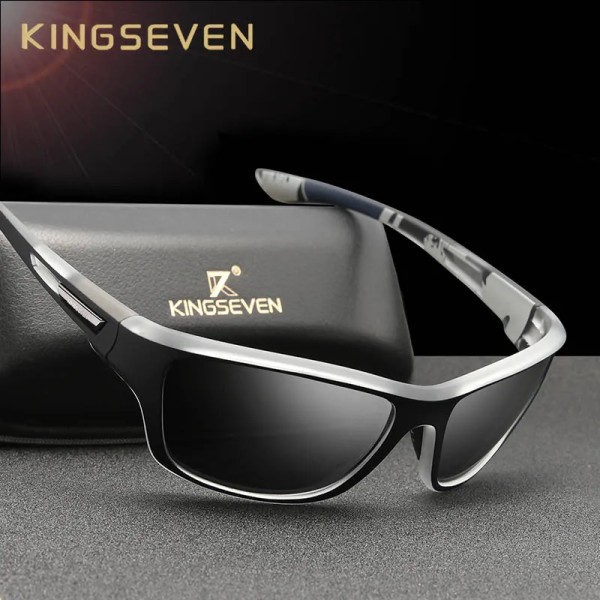 KINGSEVEN Ultralätt båge polariserade solglasögon Män Mode Ny sportstil Fyrkantiga solglasögon Herr Resor utomhus UV-glasögon Limited Black