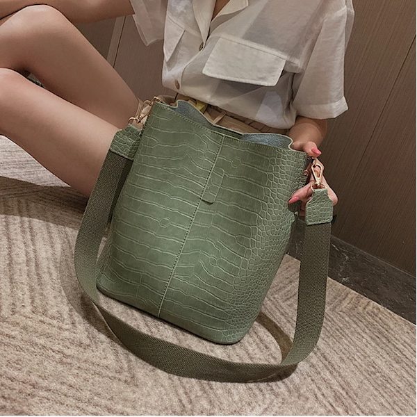 Ansloth Crocodile Crossbody-väska för kvinnor Axelväska Märke Designer Damväskor Lyxig PU-läderväska Bucket Bag Handväska HPS405 Light Green 24x16x28cm