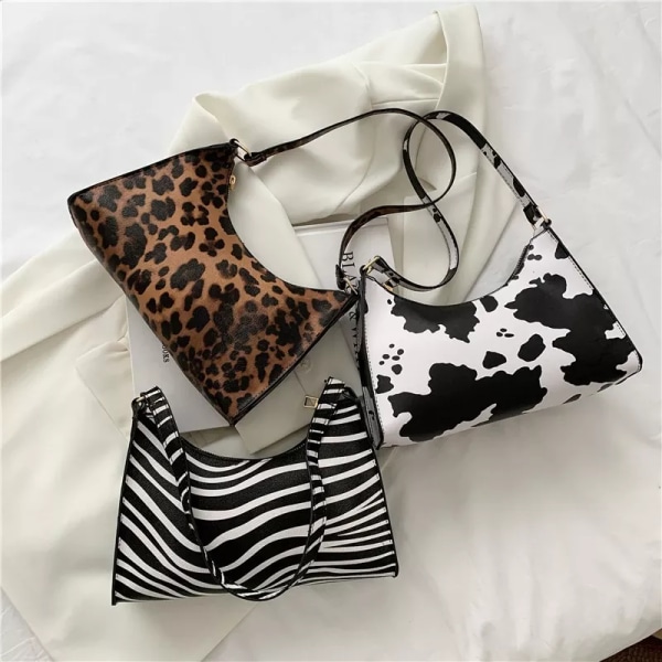 Axelväskor för kvinnor Mode Print Kvinnor Lyxig Handväska PU Läder Enkel underarm Axelväska Handväska Handväska Väska Leopard