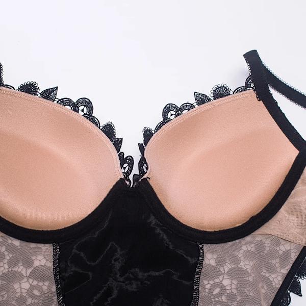 Sexig bodysuit för kvinnor Broderi Spets Ihålig rygg Vadderad kupa Bygel i ett stycke Underkläder Sexiga underkläder utan ärm White