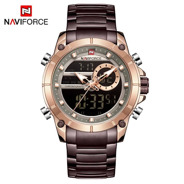 NAVIFORCE Top Brand Lyx Watch Herr Vattentät Quartz Digital Led Man Klocka Militär Sport Rostfritt stål Man Armbandsur 9163 NA916302 without box