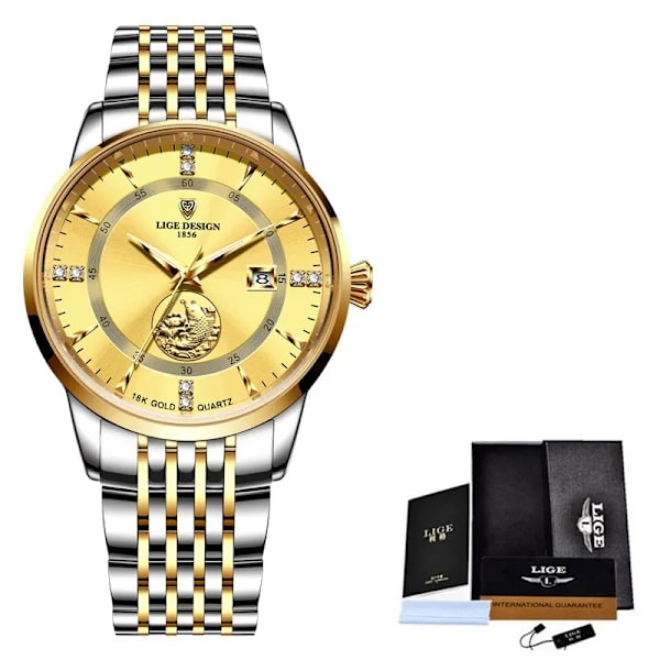 LIGE Watch Lyxmärke Mode Watch Elegant Guld Stål Armbandsur Casual Damklocka Vattentät Montre Femme Ny luxury golden