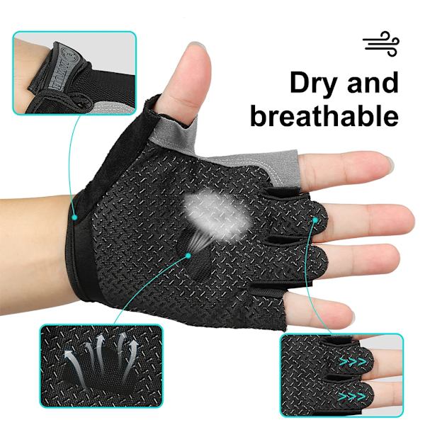 Halvfingerhandskar Gym Fitness Anti-halk Kvinnor Män Gel Pad Handskar Gym Cykling Fingerlösa handskar Cykeltillbehör Black XL