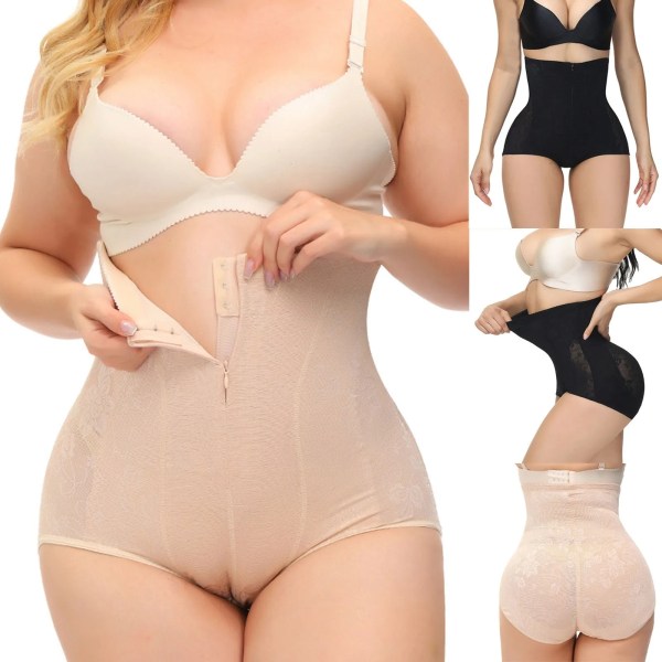 Maximal kontroll gördel kvinnor massiv spets Mesh spänne byxor formknapp hög midja underkläder Shapewear fast band Beige L