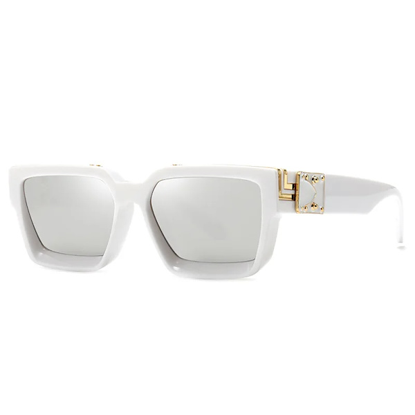 SHAUNA Retro Square Solglasögon UV400 White silver mirror as the picture