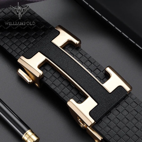 WILLIAMPOLO Herrbälte Herr Högkvalitativt Läderbälte Herr Herrband i äkta läder Lyxigt Automatiskt spänne Modejeans Silver(.2305) 130cm(.2305)
