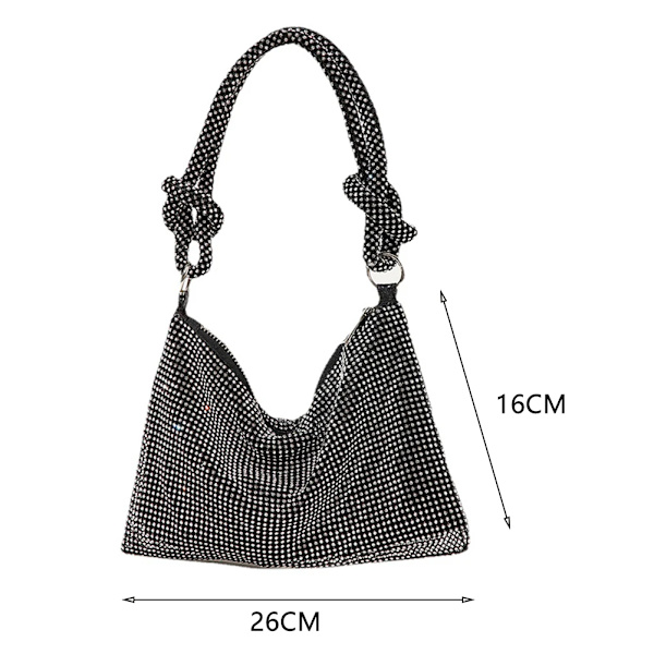Mode Rhinestones Evening Clutch-väska för kvinnor Glänsande middagsfest Bröllopsväska Handväska Designer Kvinnlig underarmsaxelväska Black 26X16CM