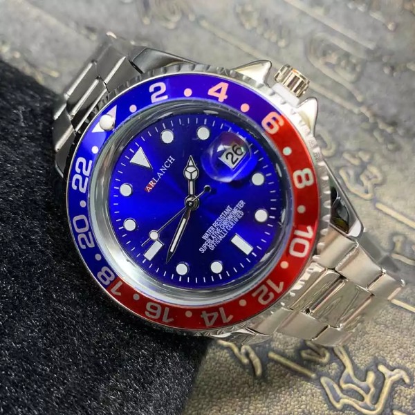 ARLANCH Hot Sell Herr Quartz Watch Toppmärke Date Sport Klockor Mode Lyx Vattentät Helt Stål Man Klocka Relogio Masculino Gold blue With box