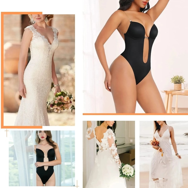 AfruliA Damklänning Rygglösa Bodysuits Shapewear Vadderad BH Helkroppsformare Sömlösa underkläder Stringtrosa Djup V-ringad Slipshorts fashion white S (32)